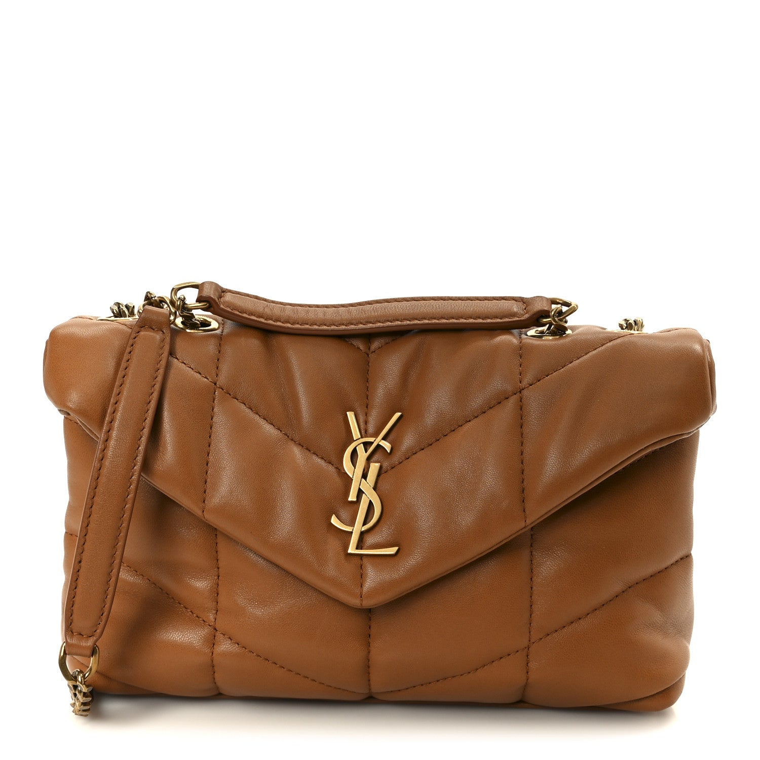 Saint Laurent Lambskin Quilted Toy Loulou Puffer Monogram Chain Satchel Miel Dark 1 of 11