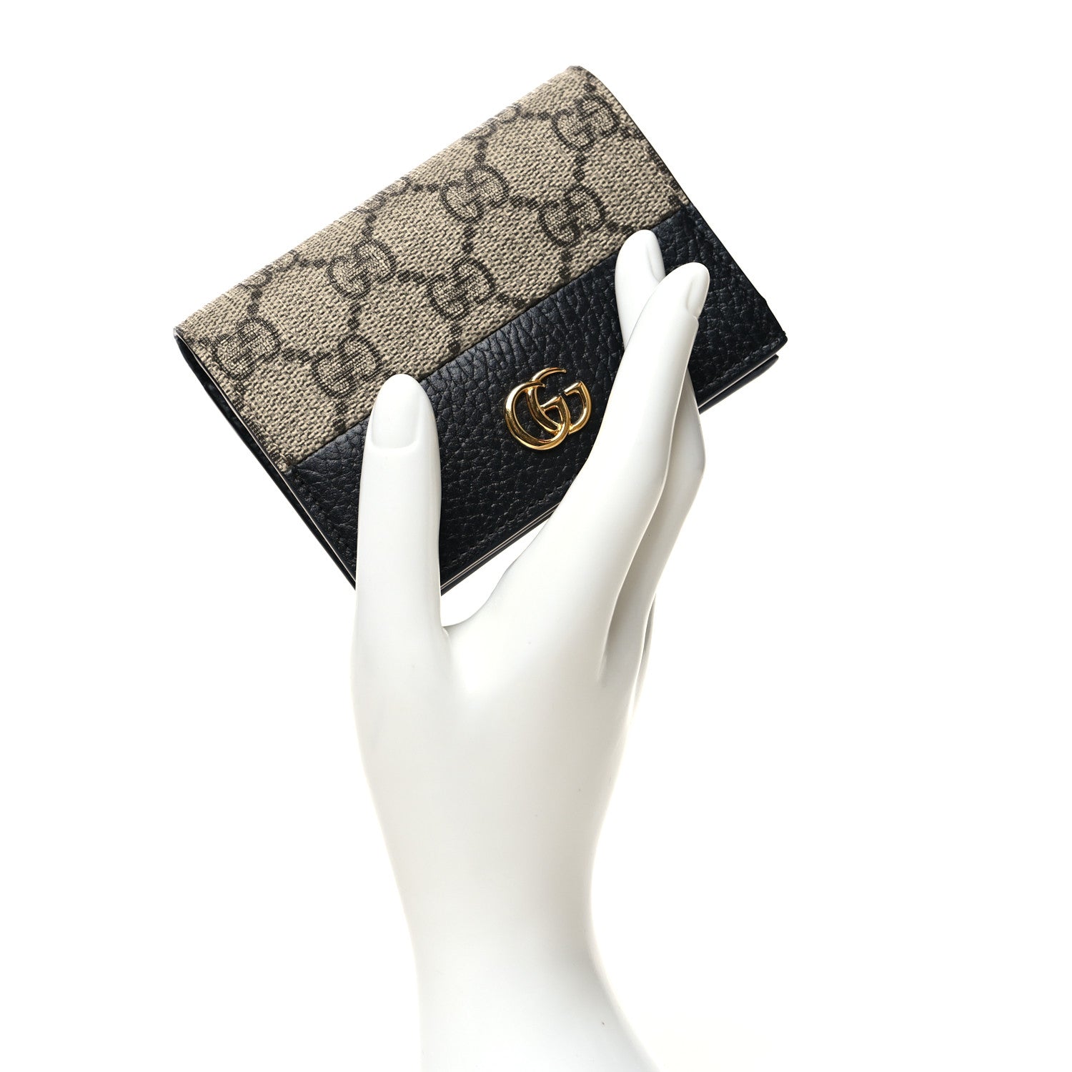 Gucci Dollar Calfskin GG Supreme Monogram GG Marmont Card Case Black Beige Ebony 2 of 10