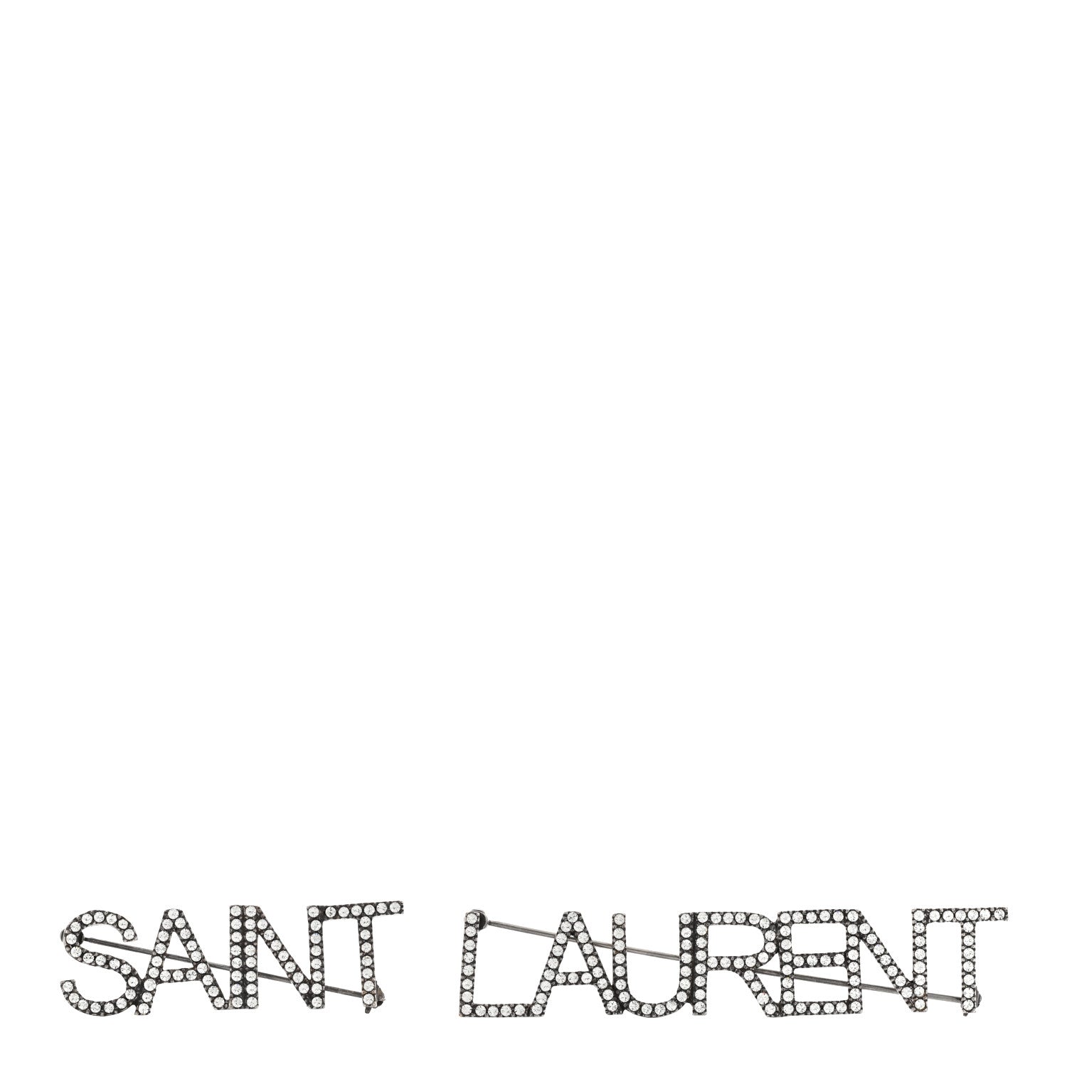 Saint Laurent Brass Crystal Logo Brooch Set Silver 1 of 6