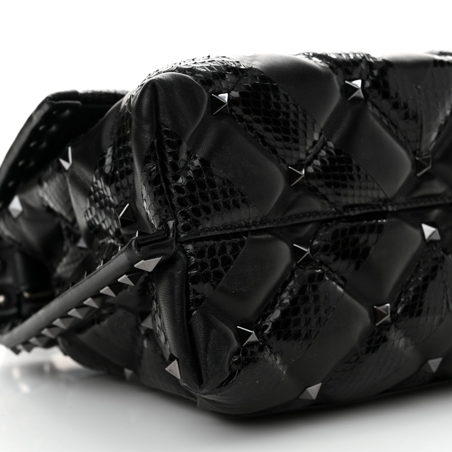 Nappa Snakeskin Monochrome Medium Candystud Top Handle Bag Black
