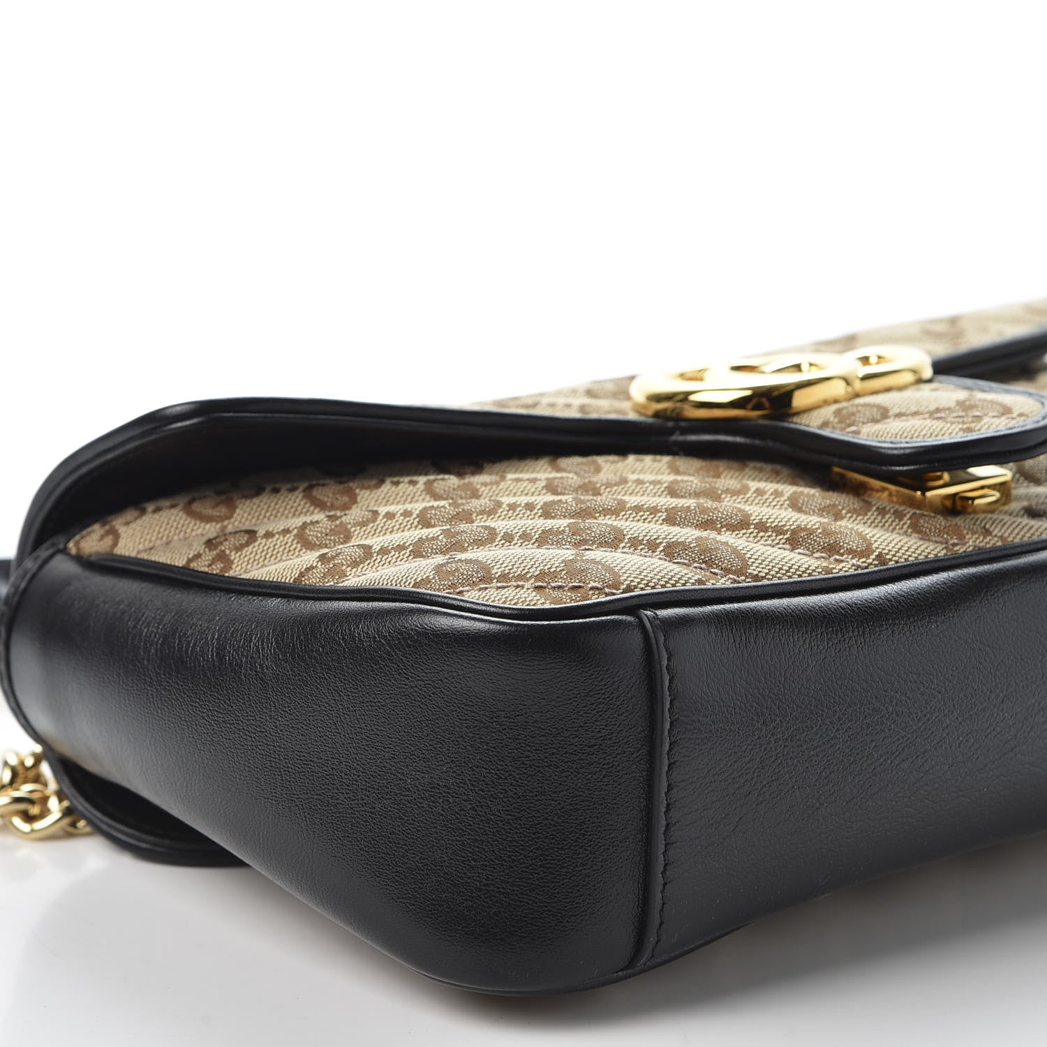 Gucci Monogram Matelasse Diagonal Small GG Marmont Shoulder Bag Beige Black 5 of 9