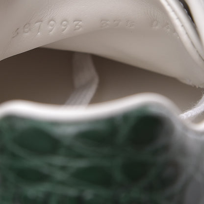 Gucci Calfskin Crocodile Web Womens Ace Sneakers 37.5 White Green 9 of 10