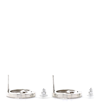 Chanel Crystal CC Round Earrings Silver 3 of 5