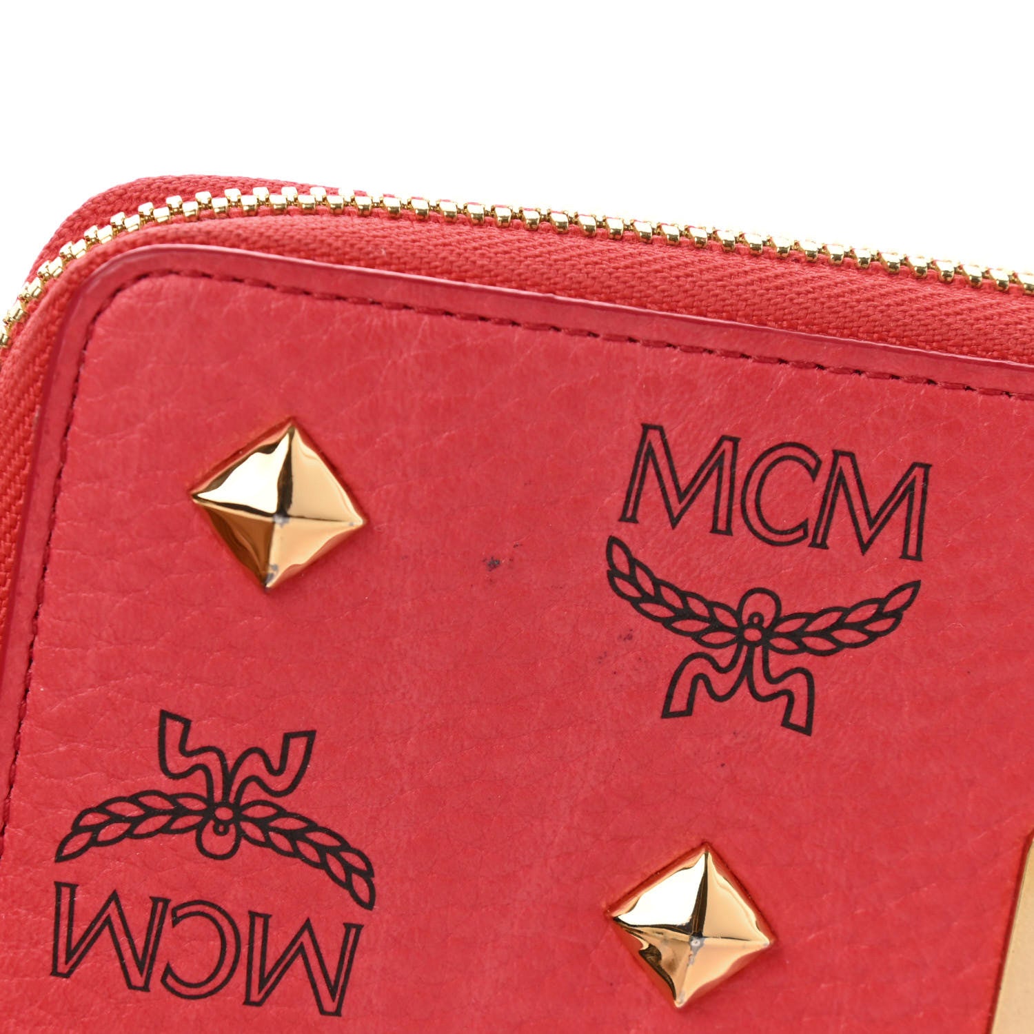 MCM Visetos Studded Zip Around Wristlet Wallet Red 12 of 12