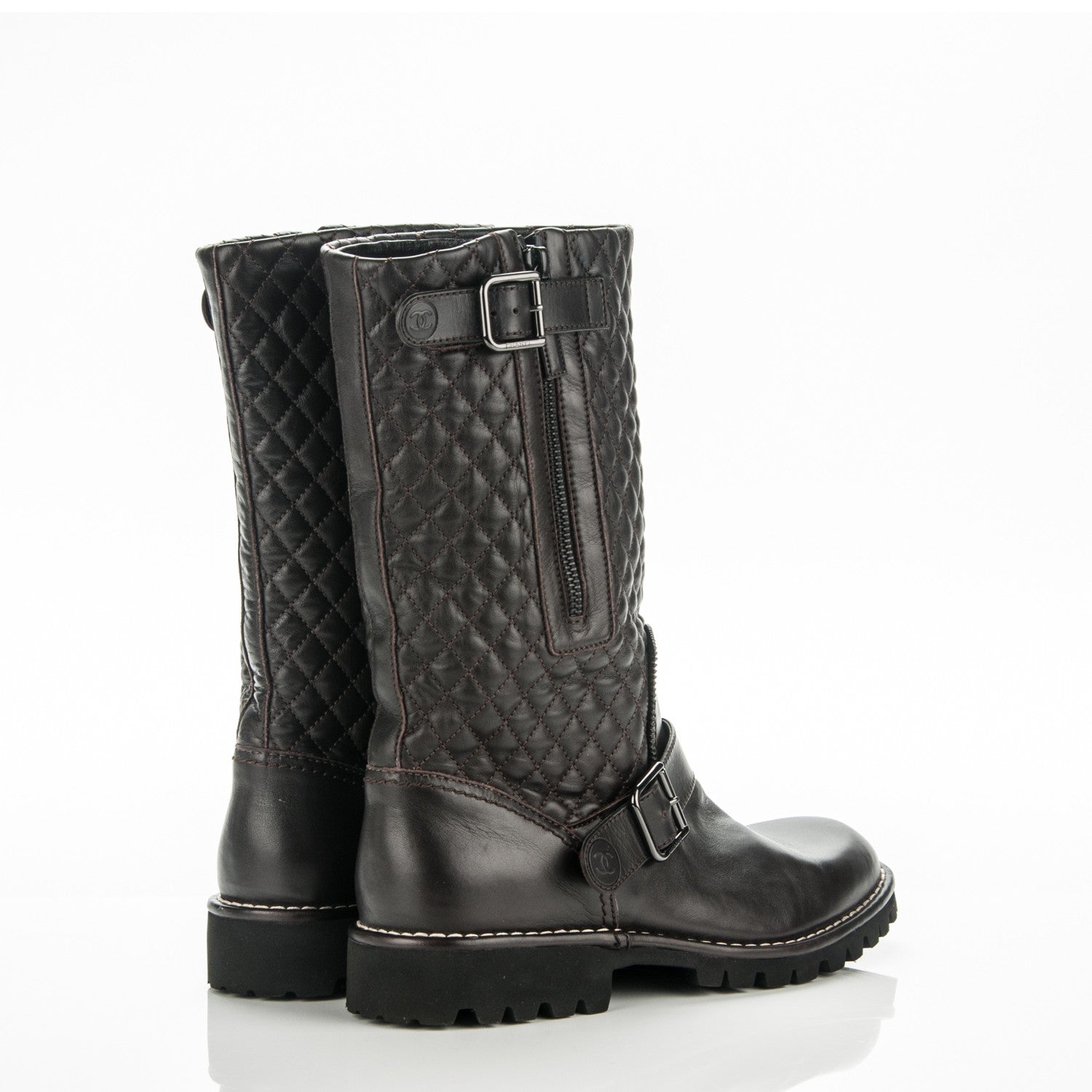 Chanel Calfskin Quilted Biker Boots 39 Dark Brown 4 of 6
