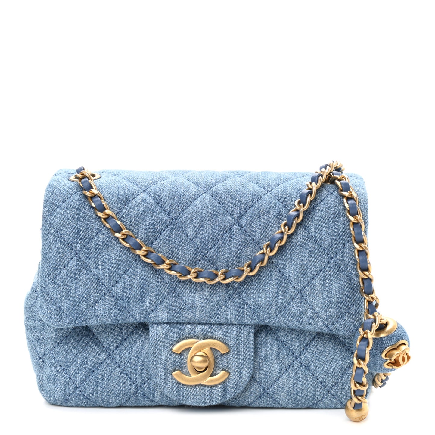 Denim Quilted Mini Pearl Crush Flap Blue