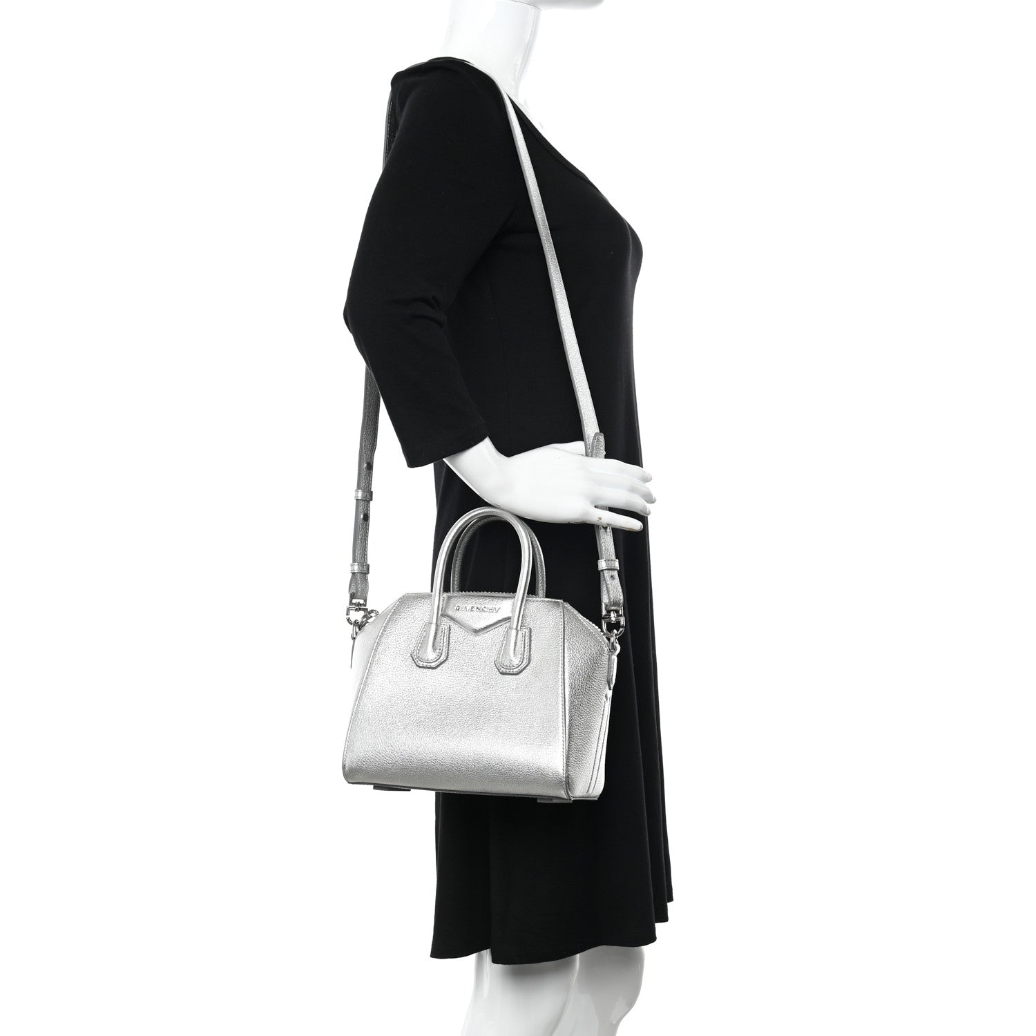 Givenchy Metallic Sugar Goatskin Mini Antigona Silver 2 of 11