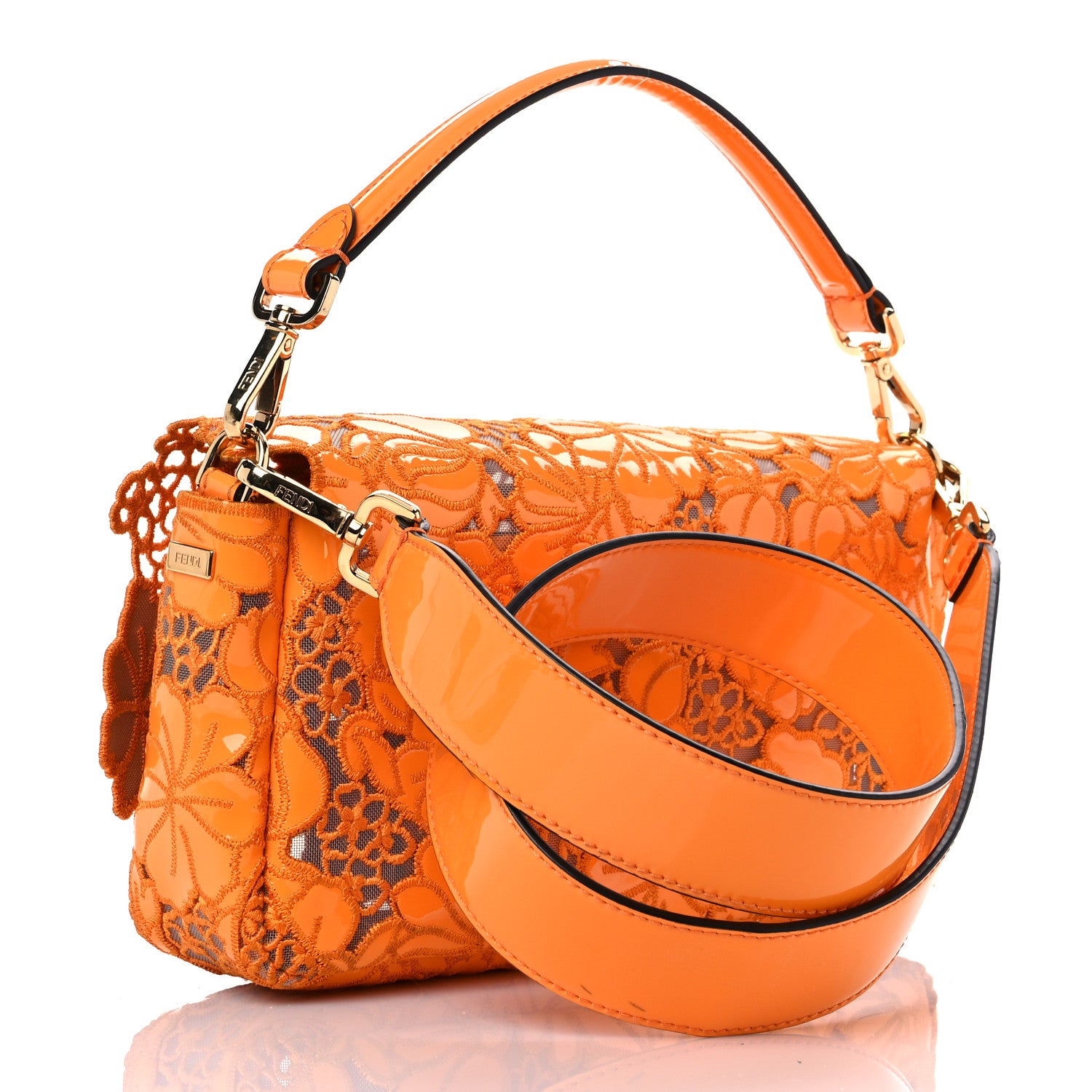 Fendi Embroidered Flowers Baguette Orange 3 of 13