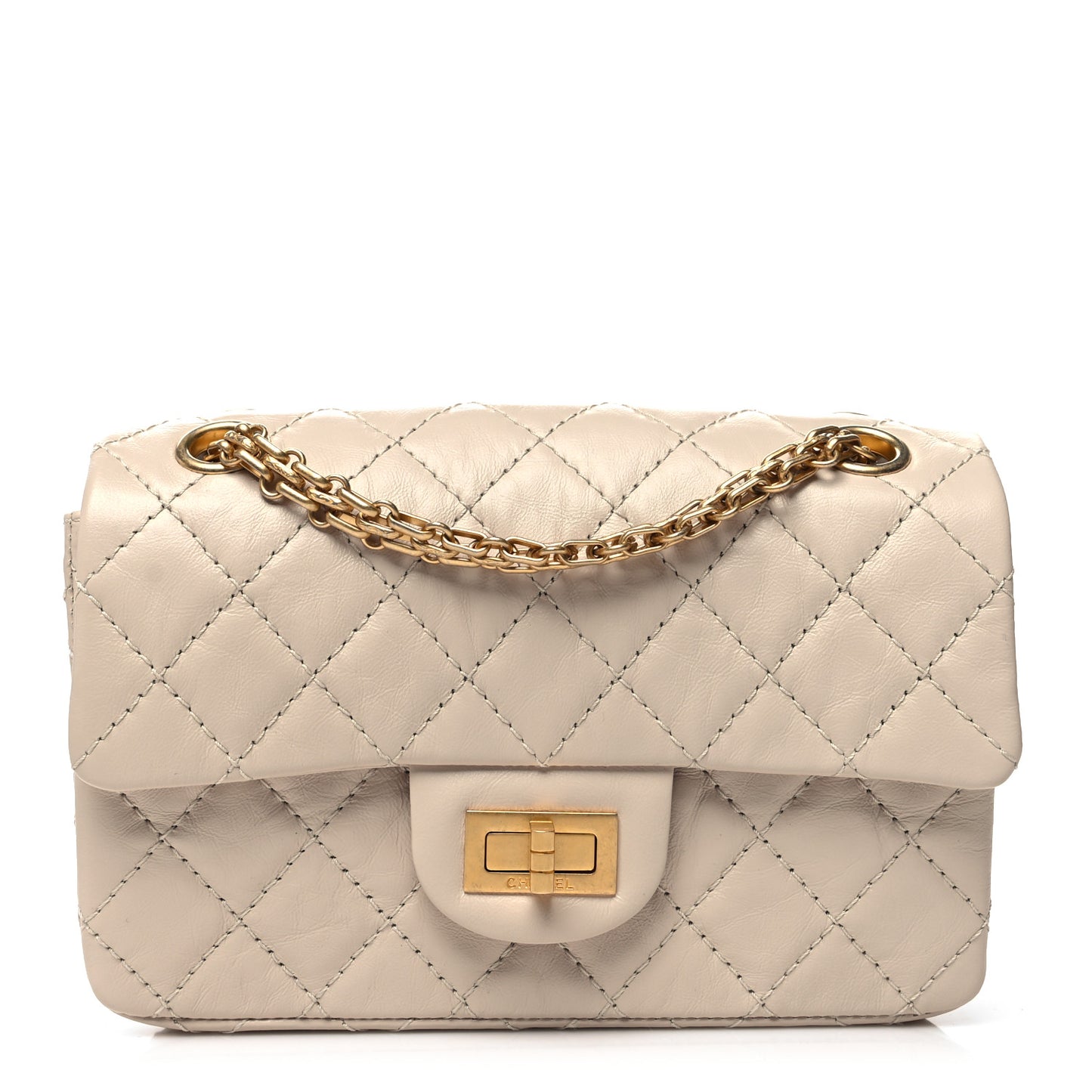 Aged Calfskin Quilted 2.55 Reissue Mini Flap Light Beige