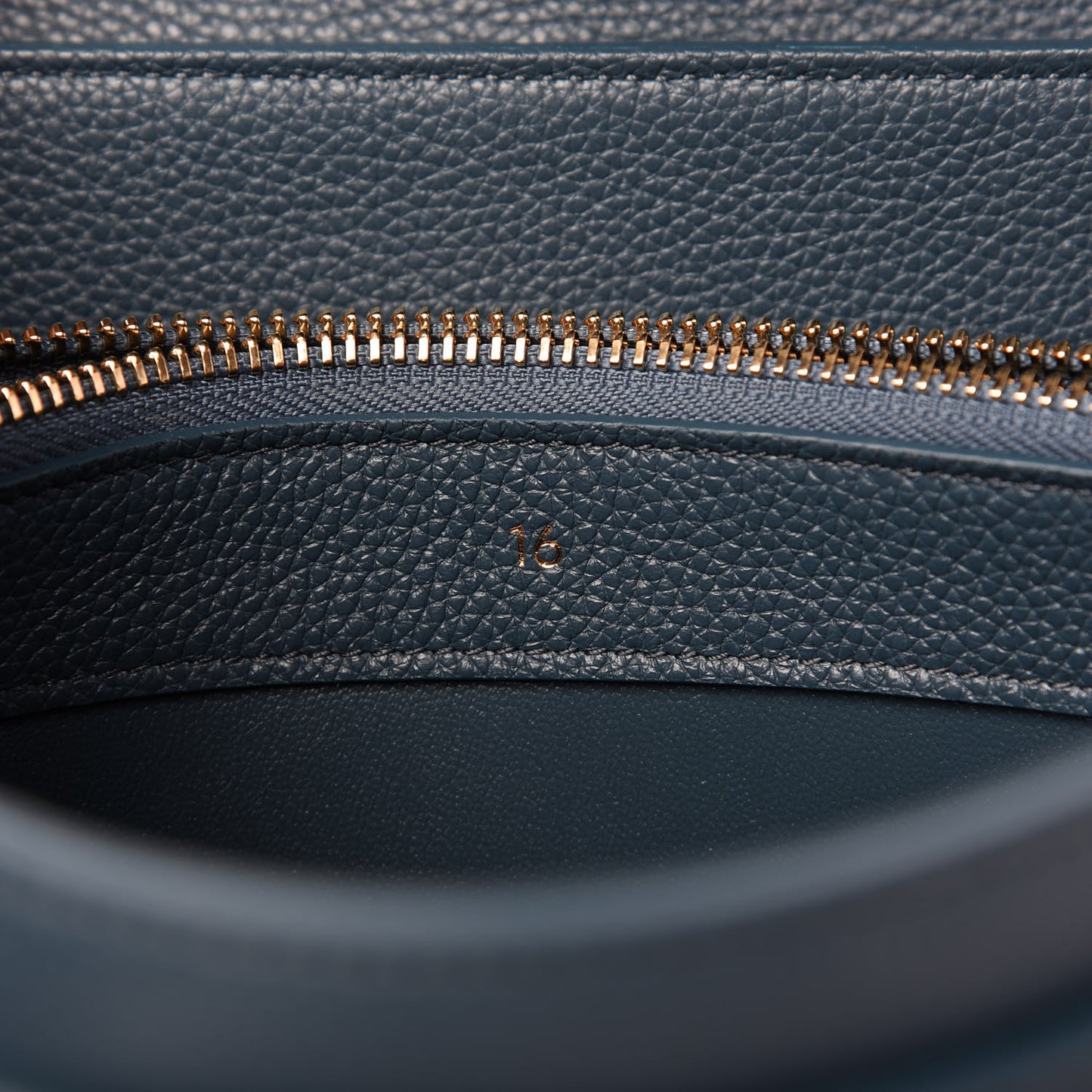 Grained Calfskin Small 16 Top Handle Bag Petrol