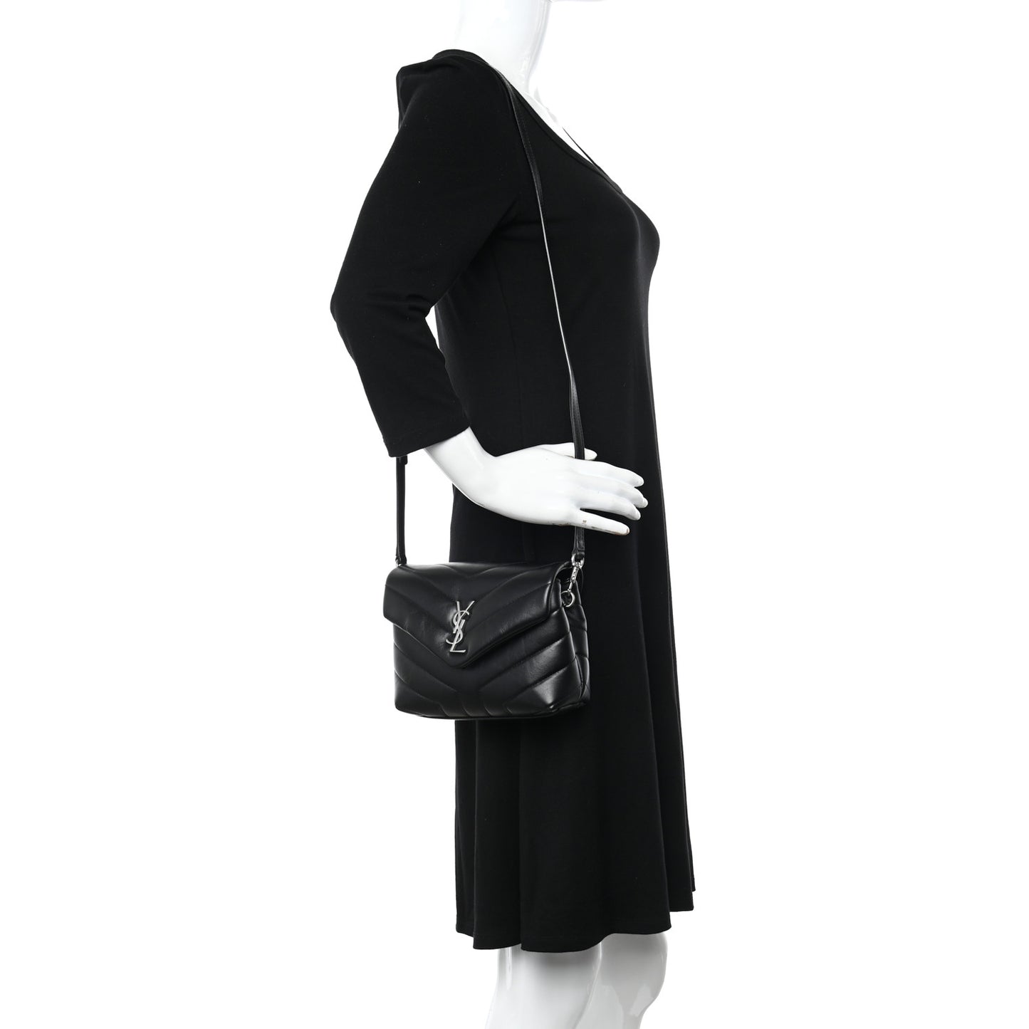 Calfskin Y Quilted Monogram Toy Loulou Crossbody Bag Black