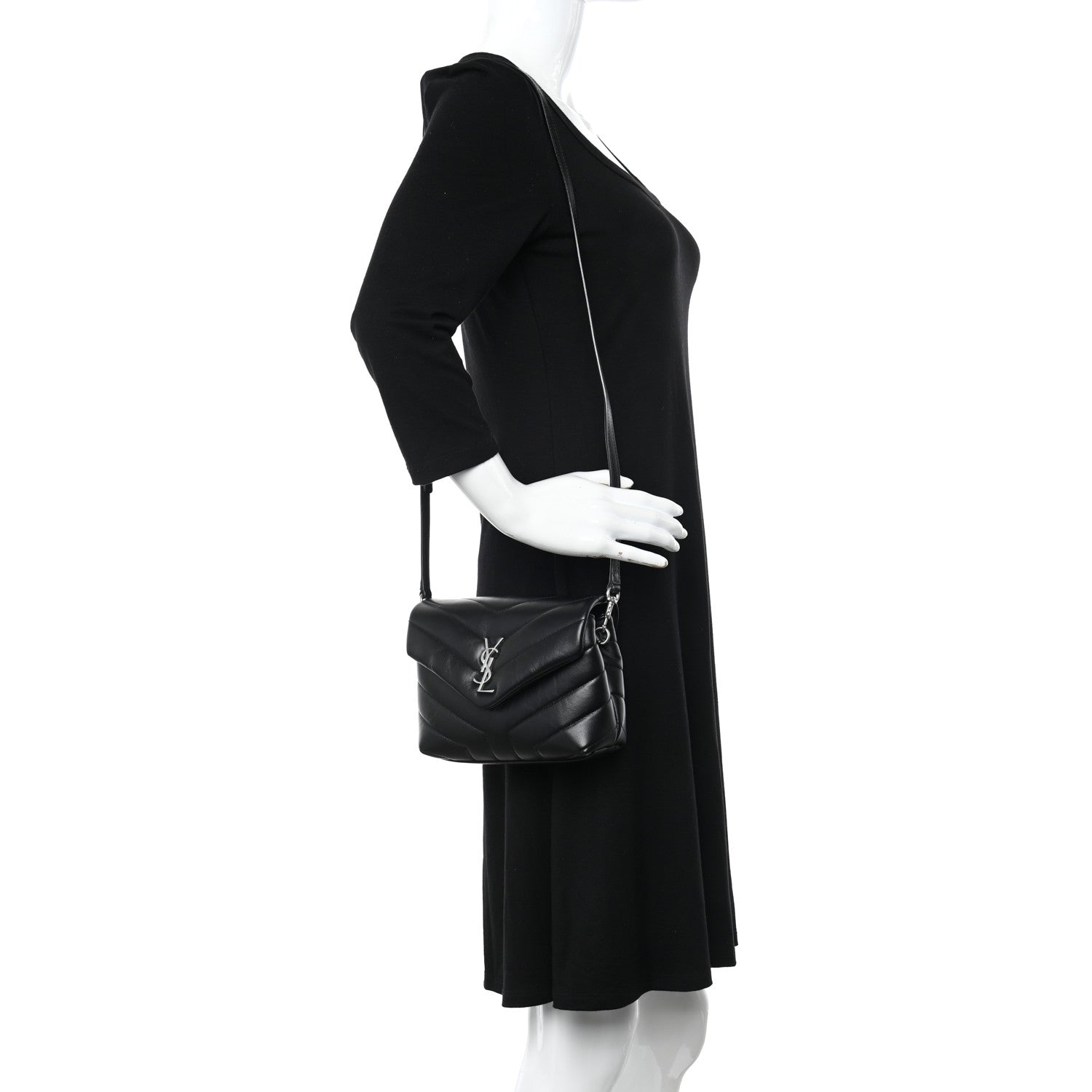 Saint Laurent Calfskin Y Quilted Monogram Toy Loulou Crossbody Bag Black 2 of 13