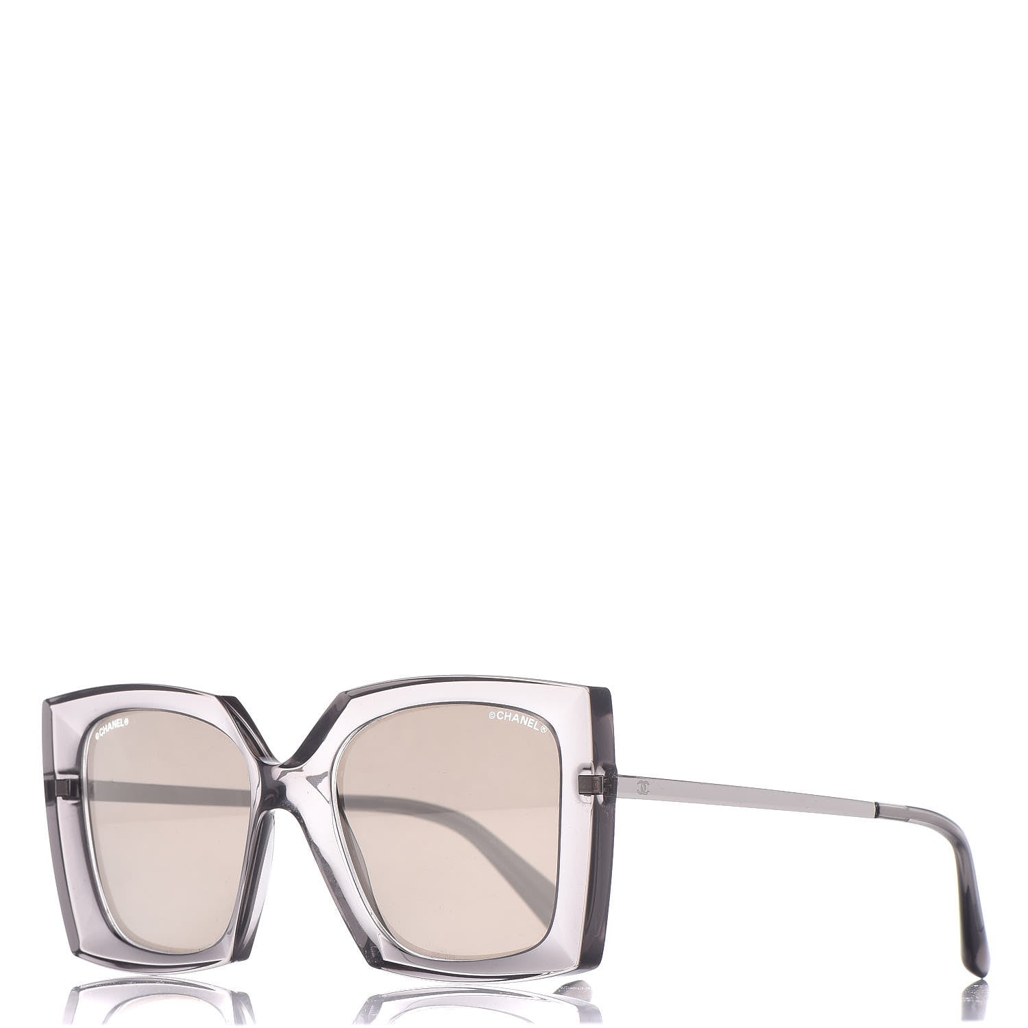 Chanel 18K White Gold Mirror Square Sunglasses 6051 Gray 1 of 7