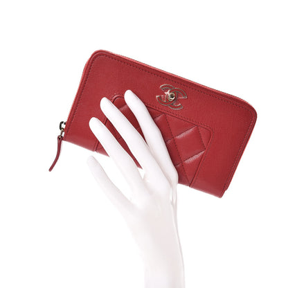 Chanel Sheepskin Quilted Mademoiselle Vintage Zip Around Wallet Red 2 of 9