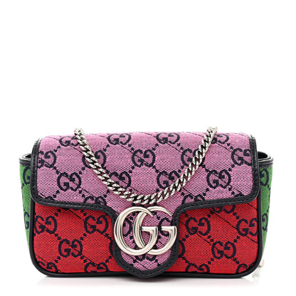 Gucci Monogram Multicolor Matelasse Diagonal Super Mini GG Marmont Shoulder Bag Pink Blue Red Yellow Green 1 of 10