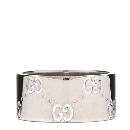 Gucci 18K White Gold 9mm Icon Band Ring 53 6.5 1 of 5