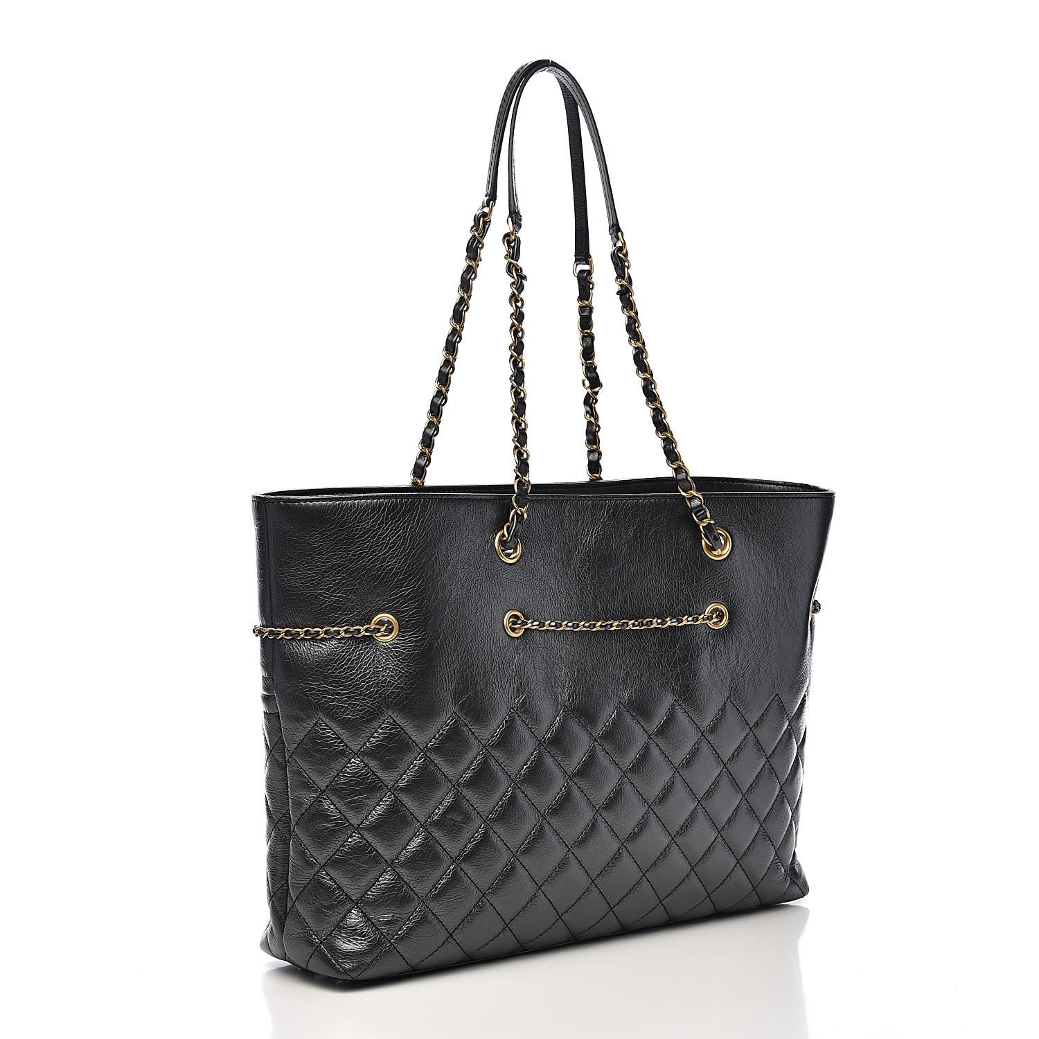 Chanel Aged Calfskin Quilted Drawstring Shopping Tote Black 3 of 13