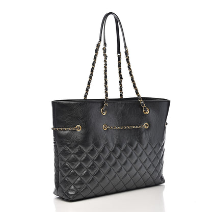 Chanel Aged Calfskin Quilted Drawstring Shopping Tote Black 3 of 13