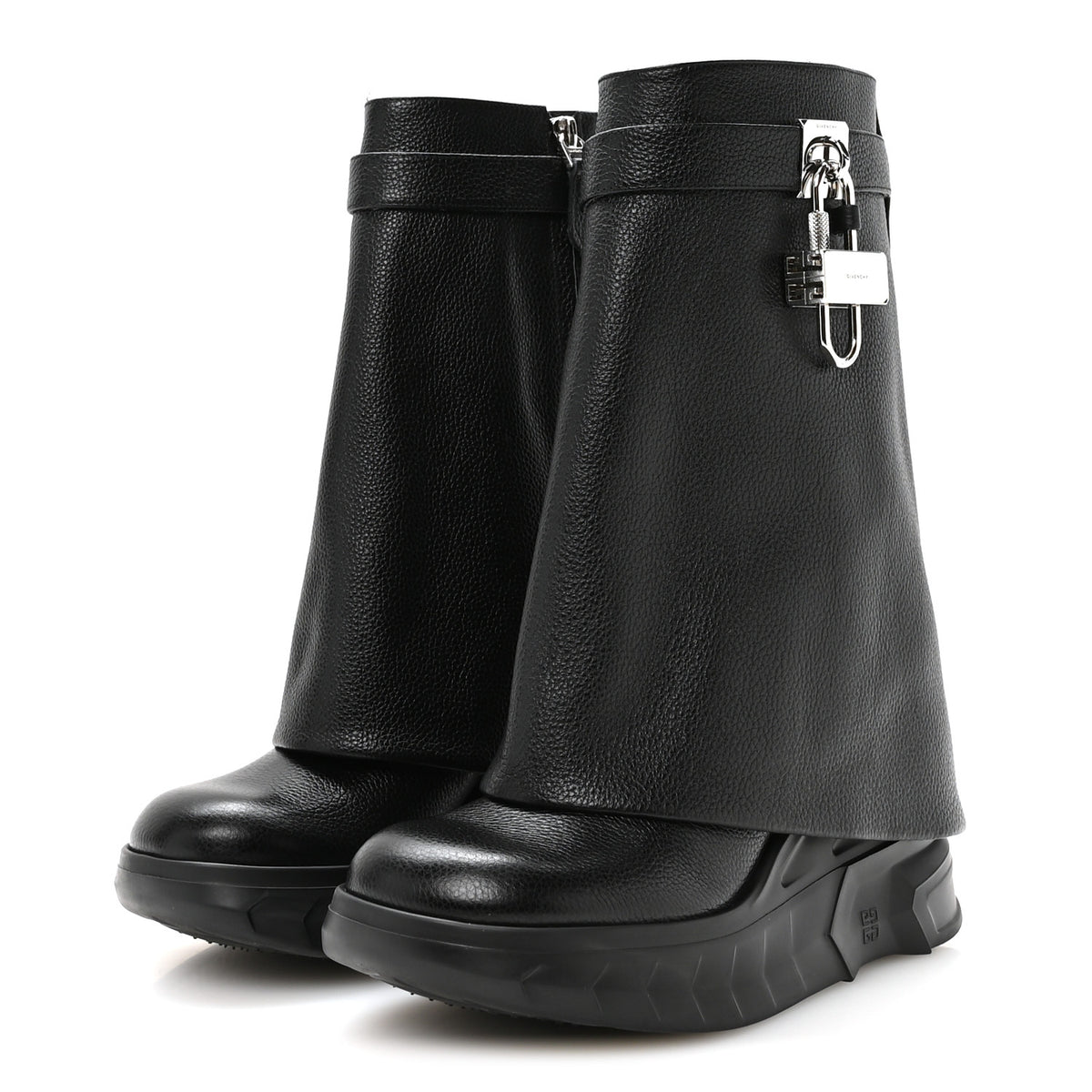 Givenchy Grained Calfskin Shark Lock Biker Ankle Boots 36 Black 4 of 8