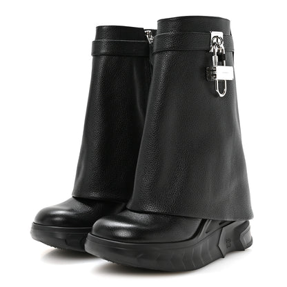 Givenchy Grained Calfskin Shark Lock Biker Ankle Boots 36 Black 4 of 8