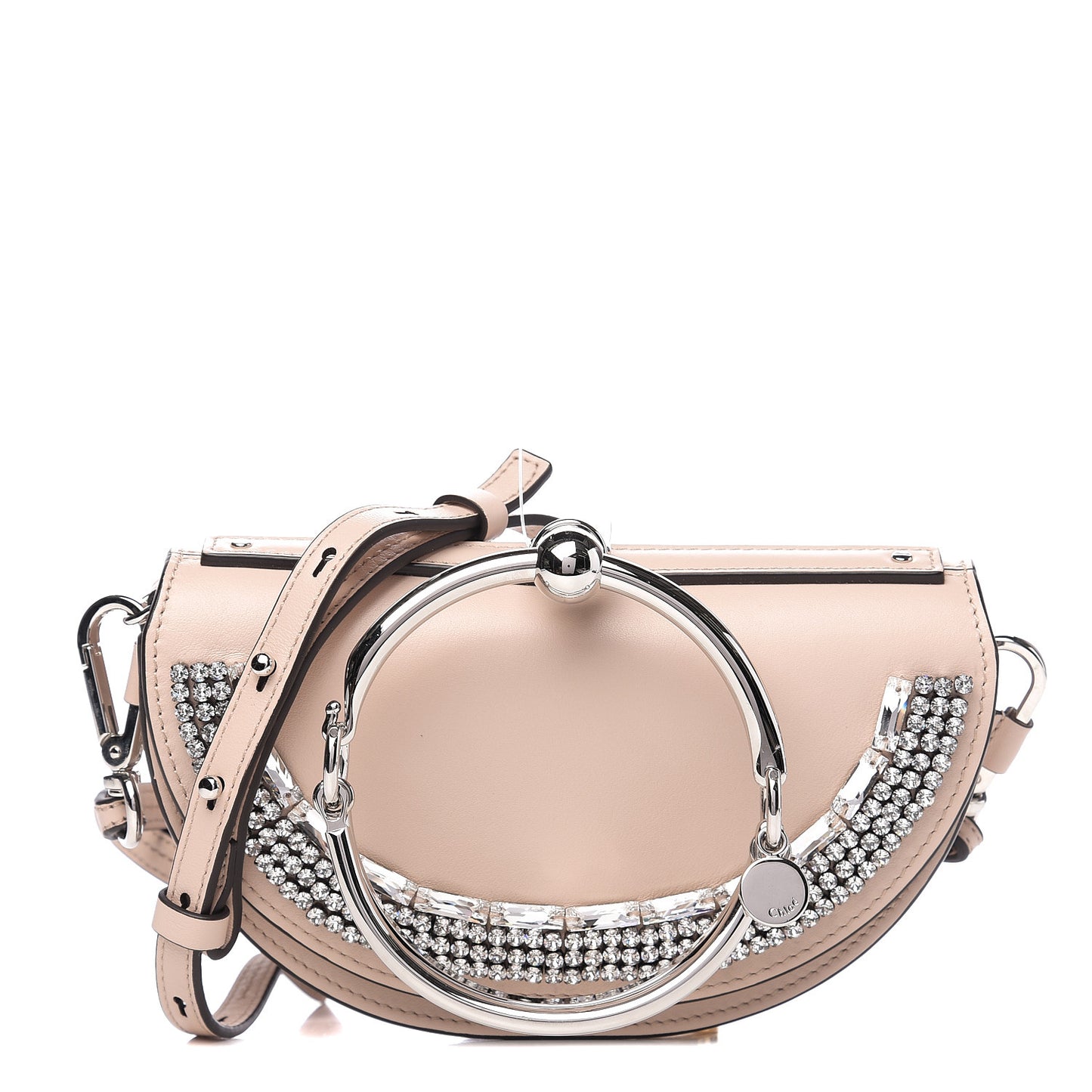 Calfskin Crystal Embellished Small Nile Bracelet Minaudiere Bag Cement Pink