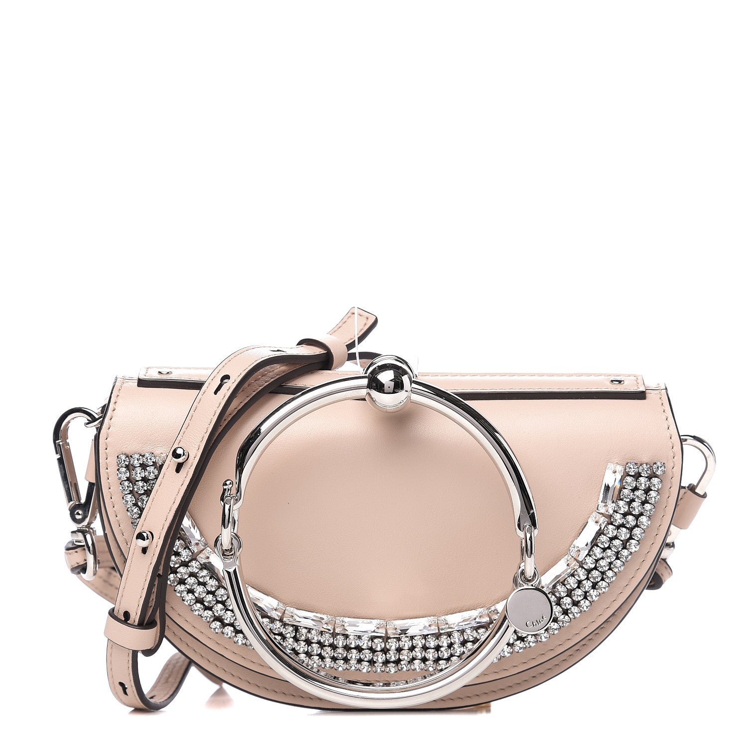 Chloe Calfskin Crystal Embellished Small Nile Bracelet Minaudiere Bag Cement Pink 1 of 9