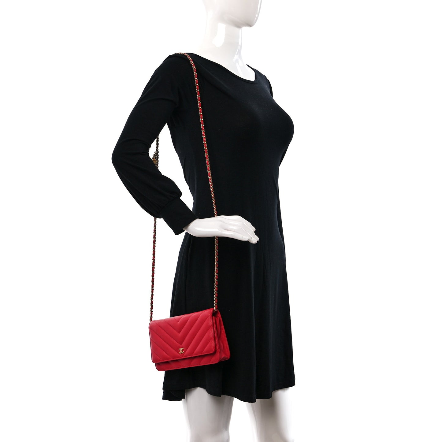 Caviar Chevron Ancient Greek Charms Quilted Wallet On Chain WOC Red