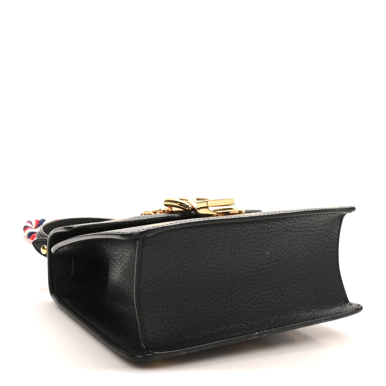 Gucci Textured Calfskin Bee Star Print Mini Sylvie Top Handle Bag Black 4 of 10