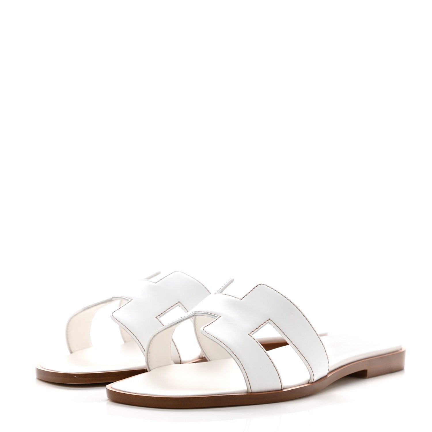 Hermes Box Calfskin Oran Sandals 37 White 3 of 9