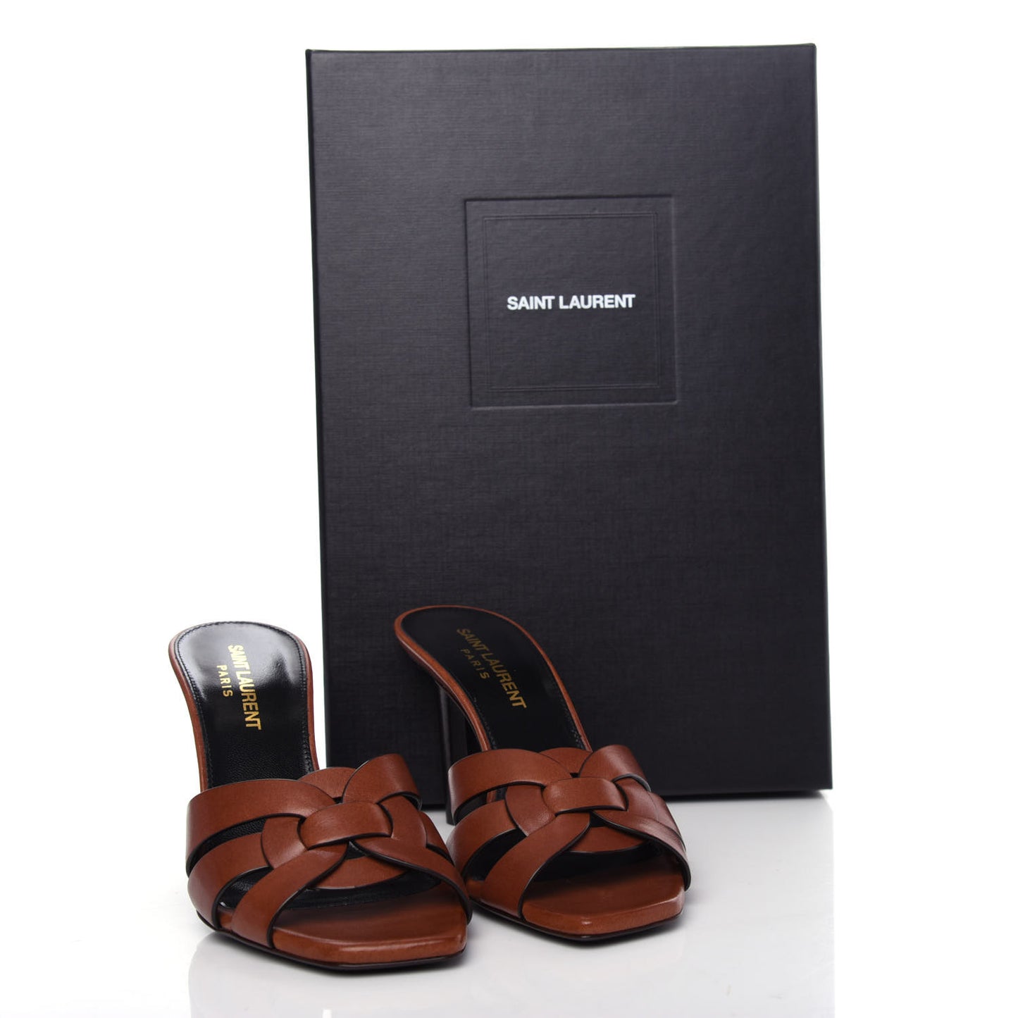 Calfskin Tribute 85 Slide Sandals 35.5 Amber
