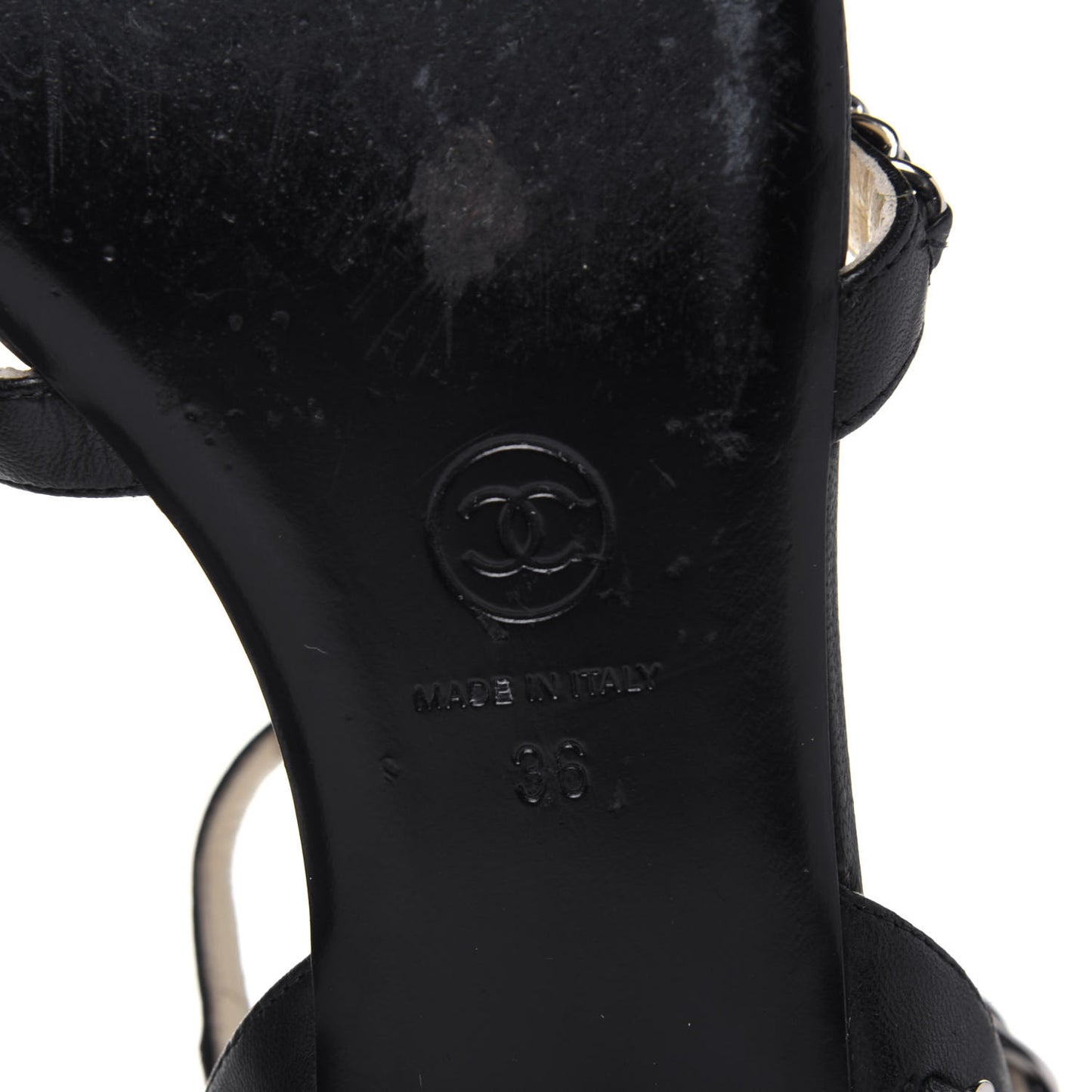 Lambskin CC Chain Sandals 36 Black