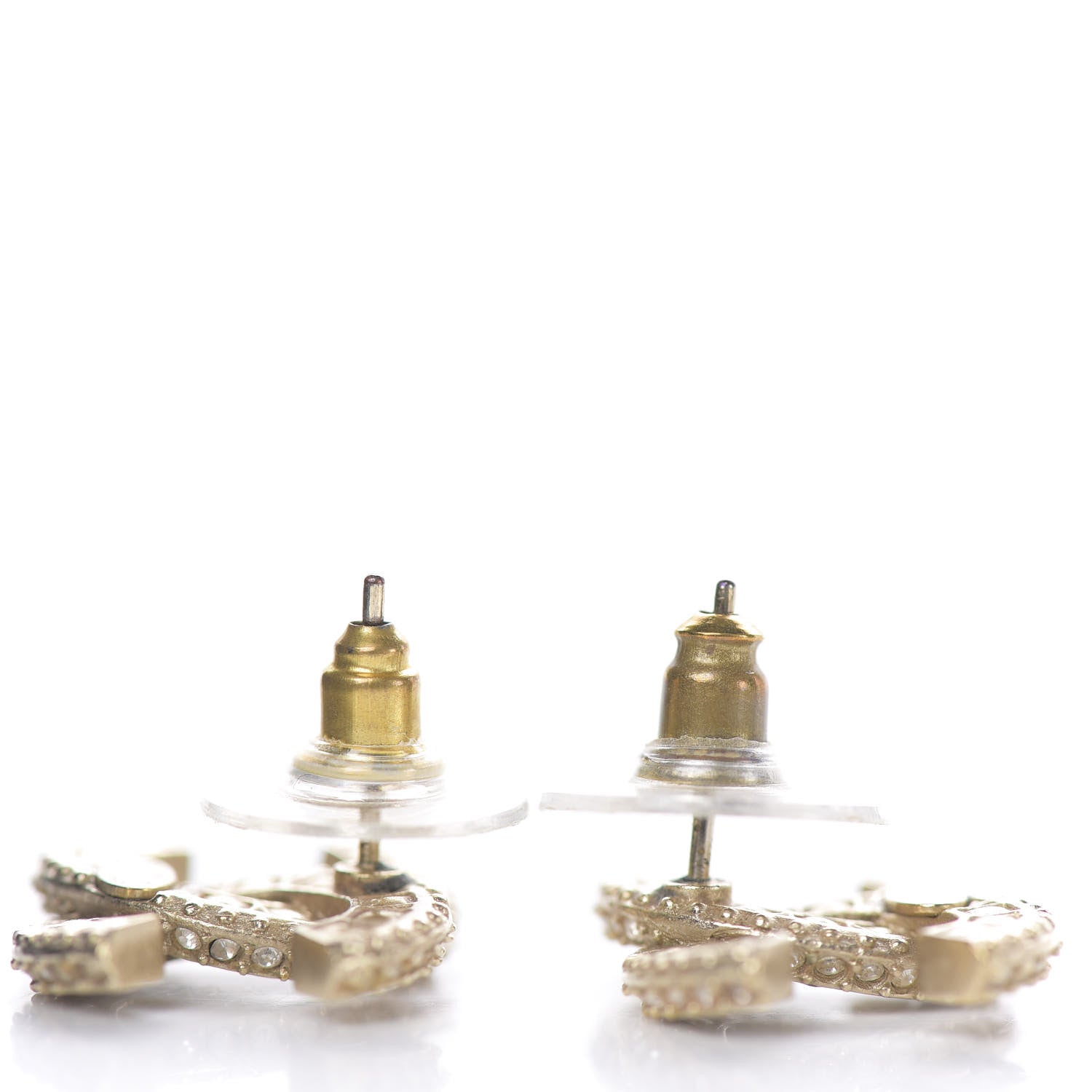 Chanel Crystal Timeless CC Earrings Light Gold 3 of 4