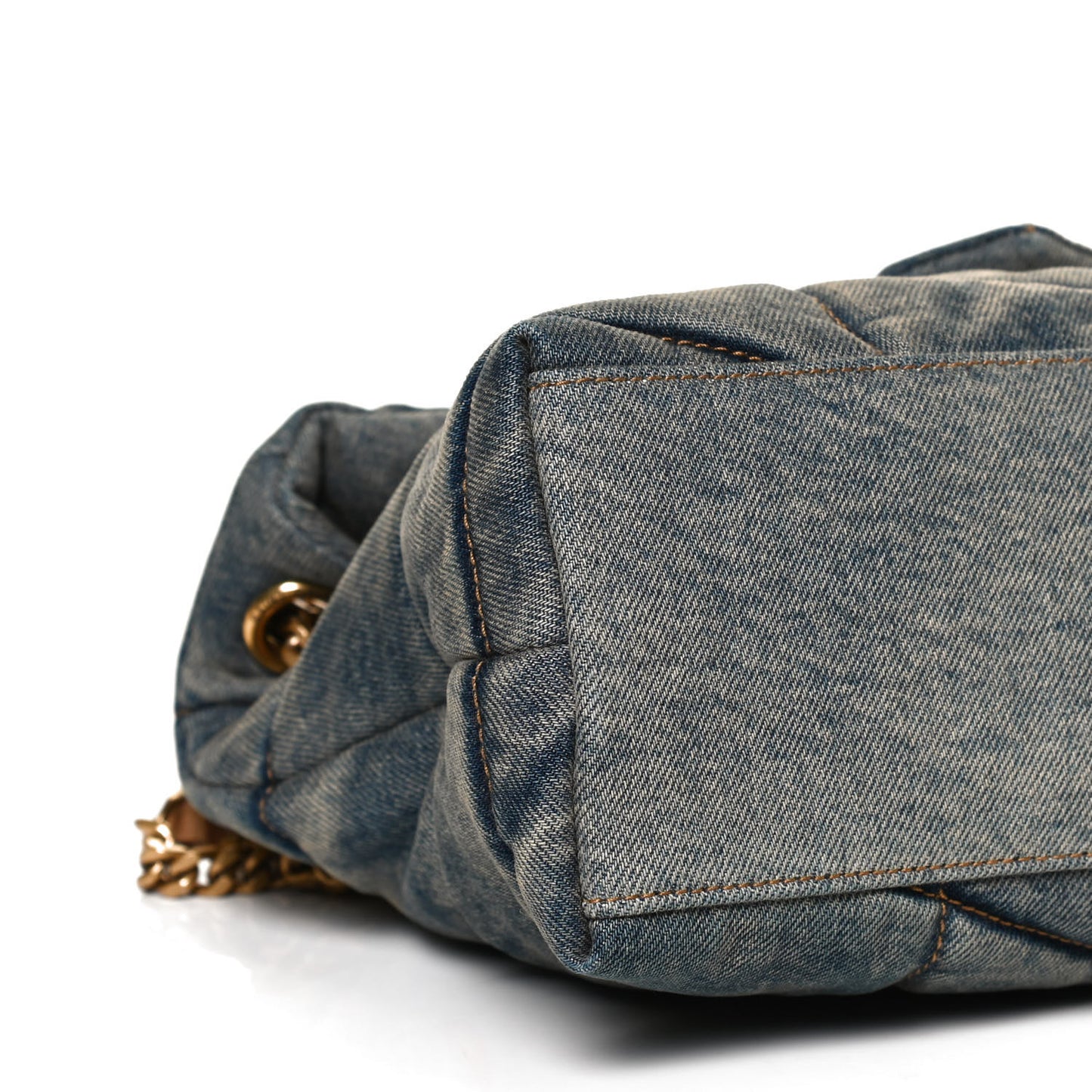 Denim Quilted Small Loulou Puffer Monogram Chain Satchel Blue Cinnamon