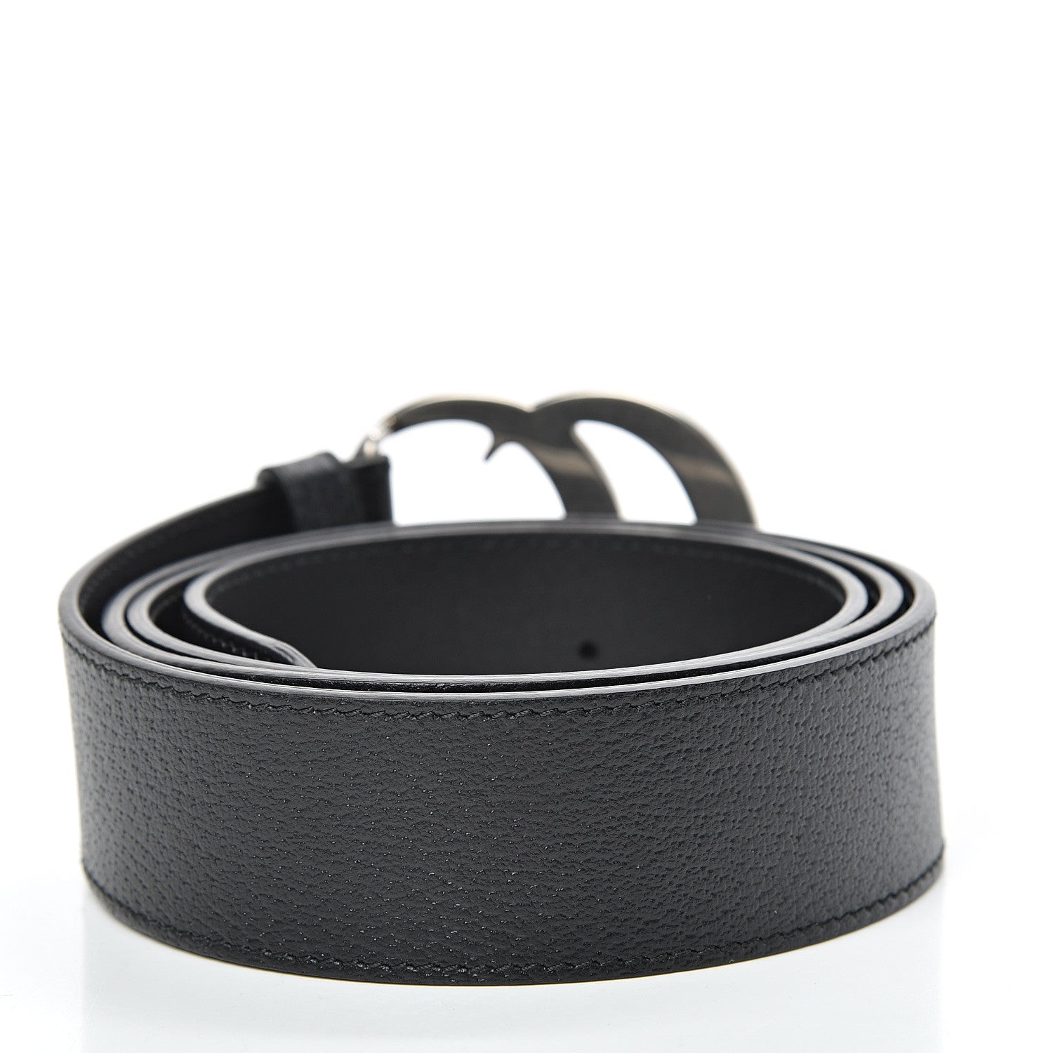 Gucci Textured Dollar Calfskin Nickel Double G 40mm Belt 105 42 Black 3 of 8