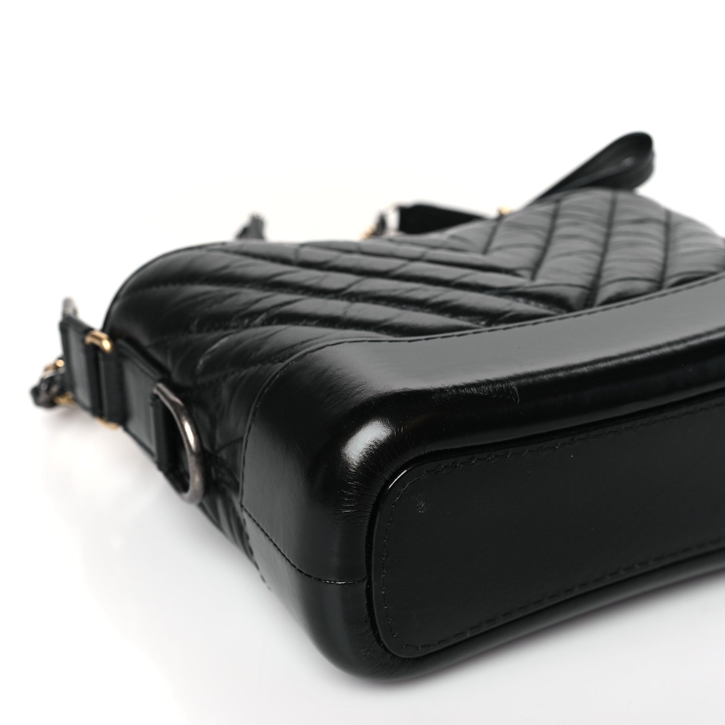 Aged Calfskin Chevron Quilted Small Gabrielle Hobo Black