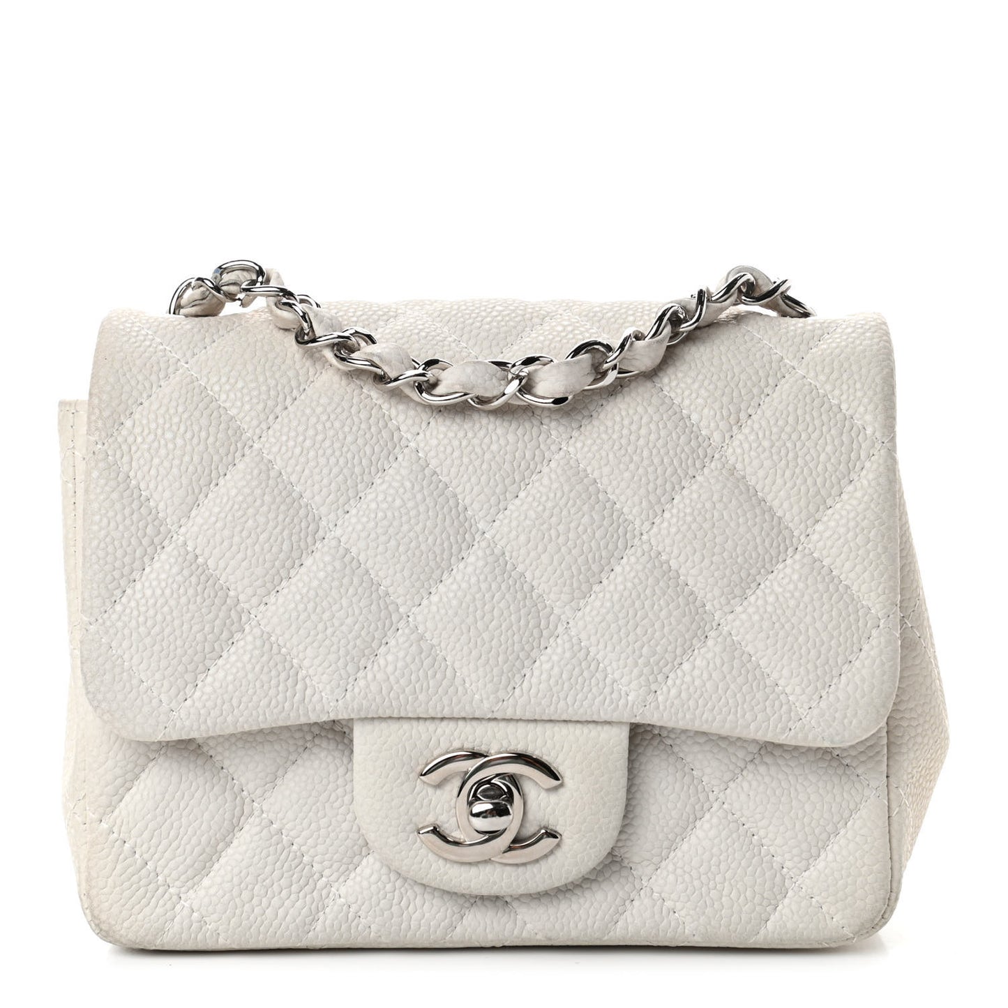 Caviar Quilted Mini Square Flap White