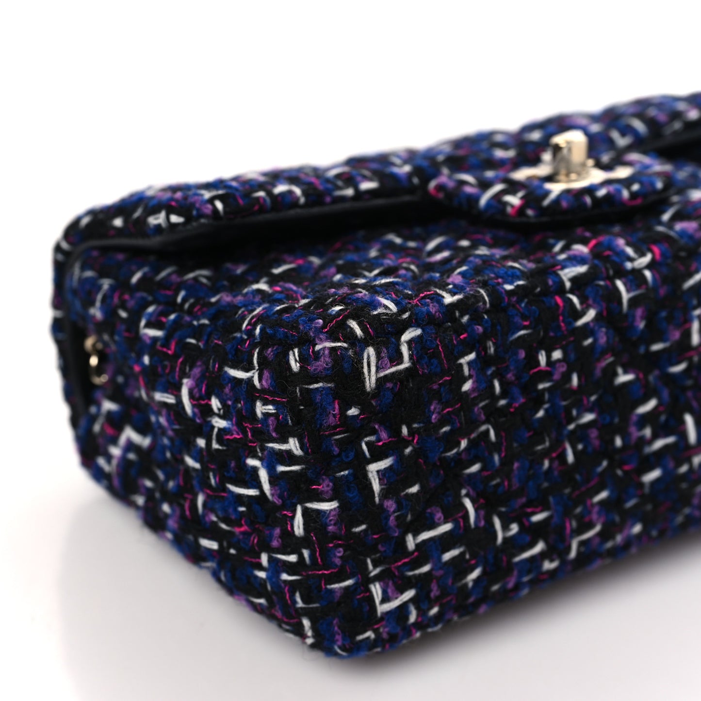 Tweed Quilted Mini Rectangular Flap Navy Purple