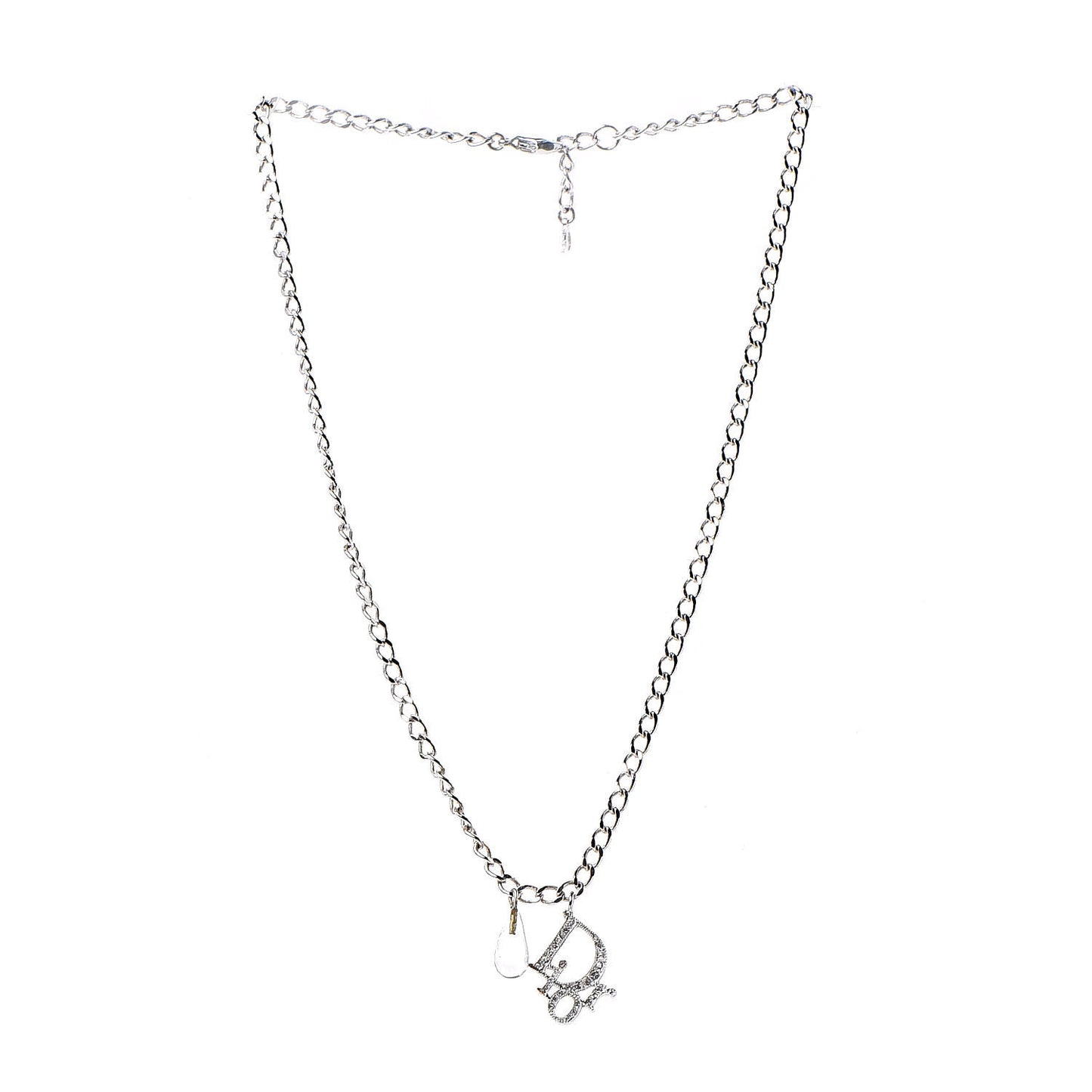 Crystal Bead Logo Necklace Silver