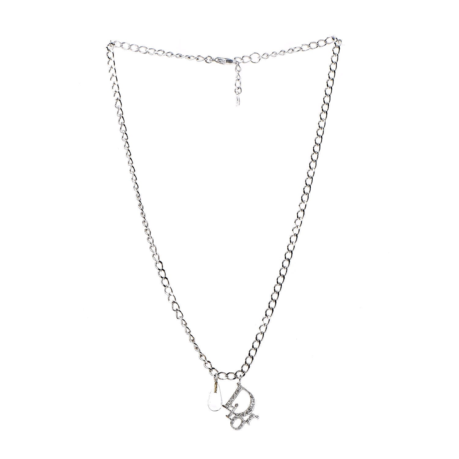 Christian Dior Crystal Bead Logo Necklace Silver 3 of 5