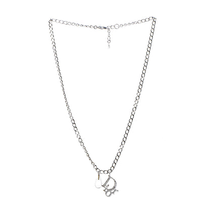 Christian Dior Crystal Bead Logo Necklace Silver 3 of 5