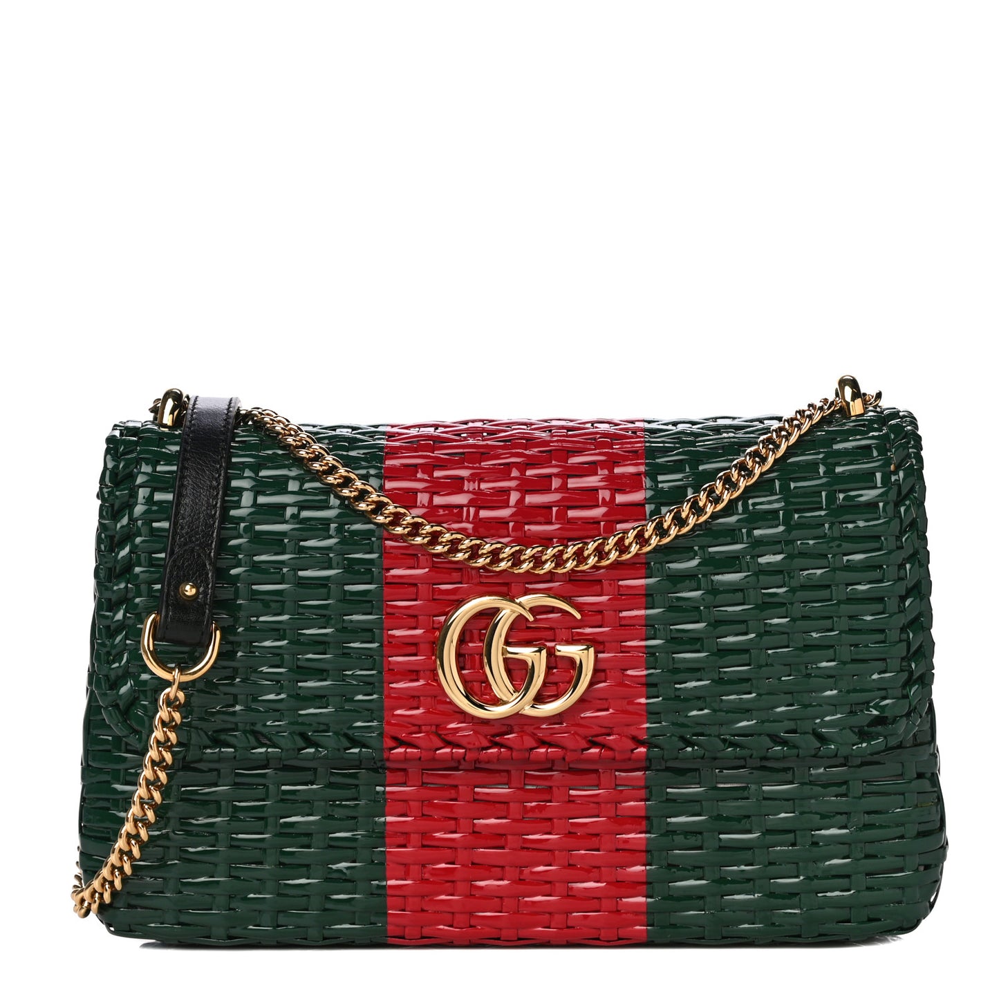 Glazed Wicker Stripe Small Cestino Shoulder Bag Green