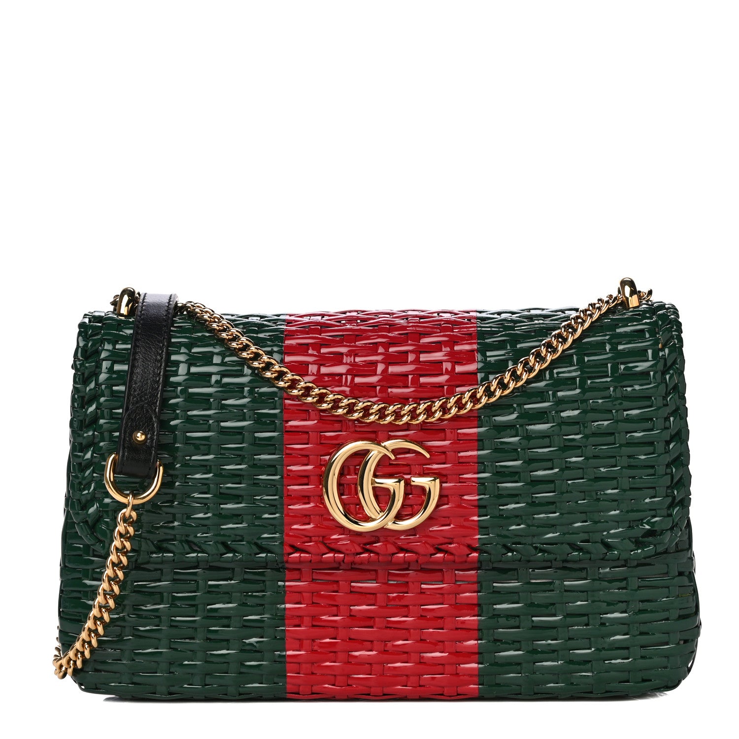 Gucci Glazed Wicker Stripe Small Cestino Shoulder Bag Green 1 of 13