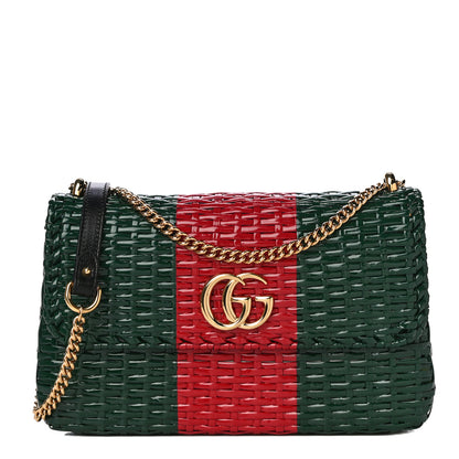 Gucci Glazed Wicker Stripe Small Cestino Shoulder Bag Green 1 of 13