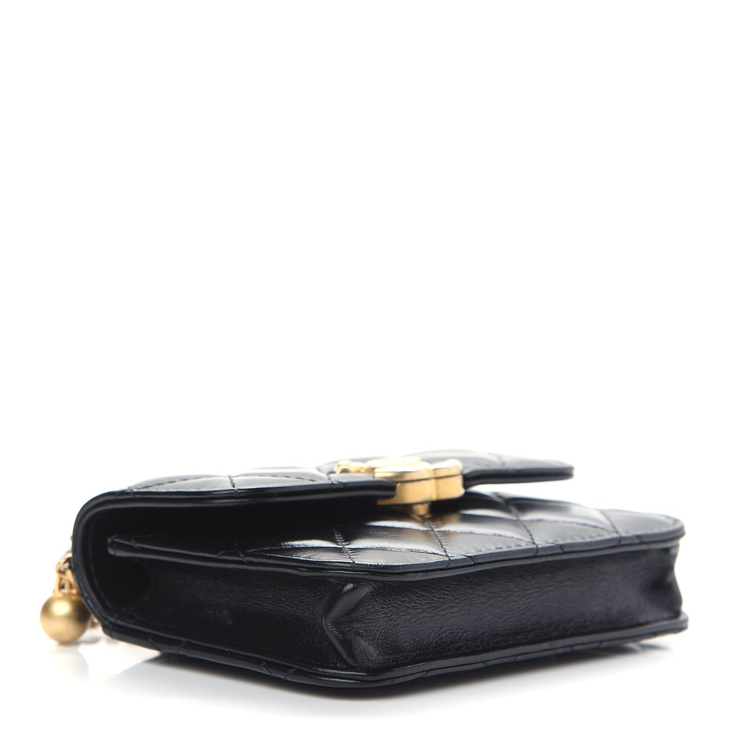Calfskin Quilted Perfect Fit Coin Purse With Chain Black