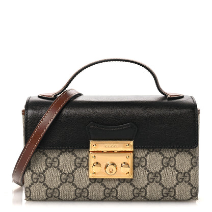 Gucci GG Supreme Monogram Calfskin Mini Padlock Top Handle Shoulder Bag Beige Black Cuir 1 of 13