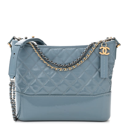 Chanel Patent Goatskin Quilted Medium Gabrielle Hobo Blue 1 of 10