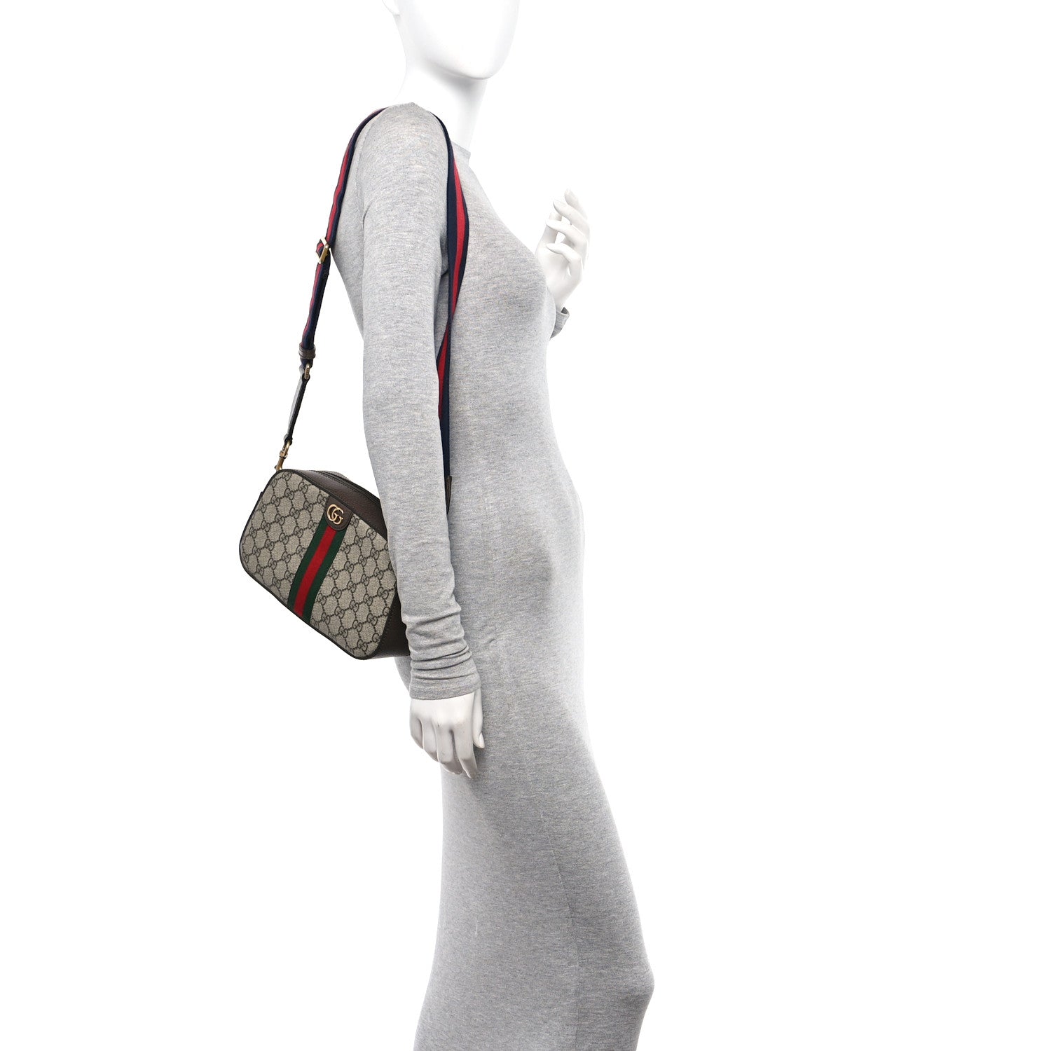 Gucci GG Supreme Monogram Textured Dollar Calfskin Web Ophidia Wristlet Shoulder Bag Beige Ebony New Acero 2 of 11