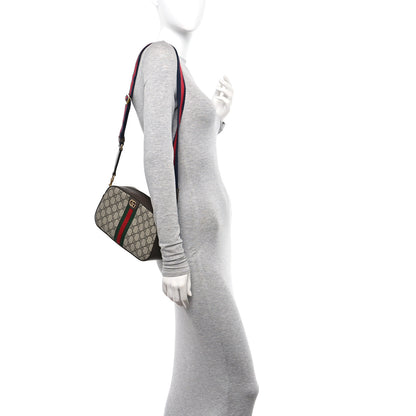 Gucci GG Supreme Monogram Textured Dollar Calfskin Web Ophidia Wristlet Shoulder Bag Beige Ebony New Acero 2 of 11