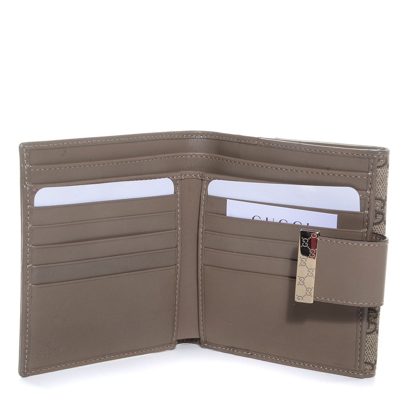 GG Supreme Monogram Icon Bar French Flap Wallet Beige Ebony Grigio