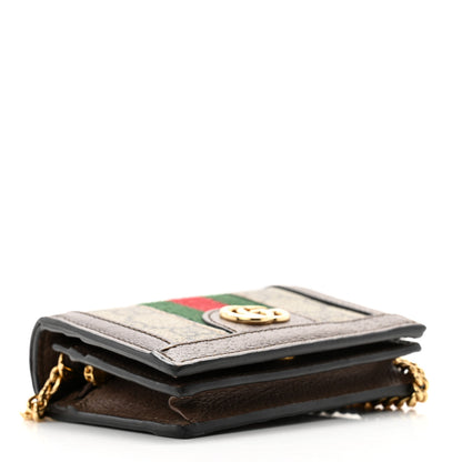 Gucci GG Supreme Monogram Web Ophidia Chain Card Case Wallet Beige New Acero 4 of 12